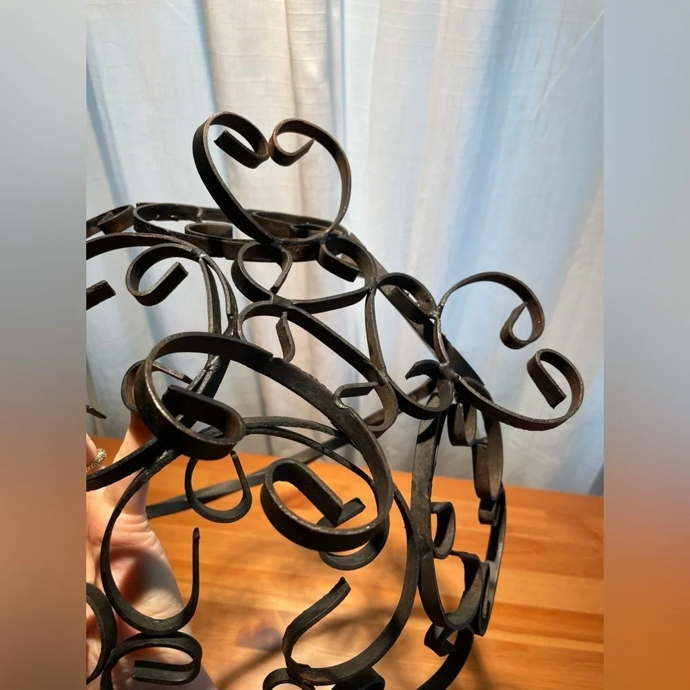 Vtg Black Wrought Iron Metal Scroll Fruit Bowl Magazine Rack Handled Black